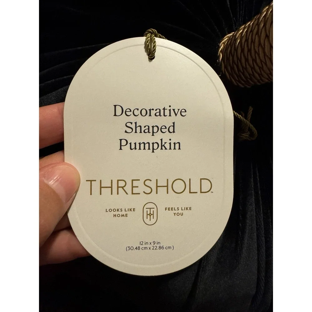 Threshold Black Velvet Decorative Shaped Pumpkin Pillow  12in x 9in